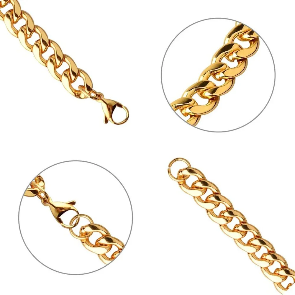 Men Gold Fake Gold Chain Feel Real Solid 18k Plated Necklace 24 Inch 10MM Chain